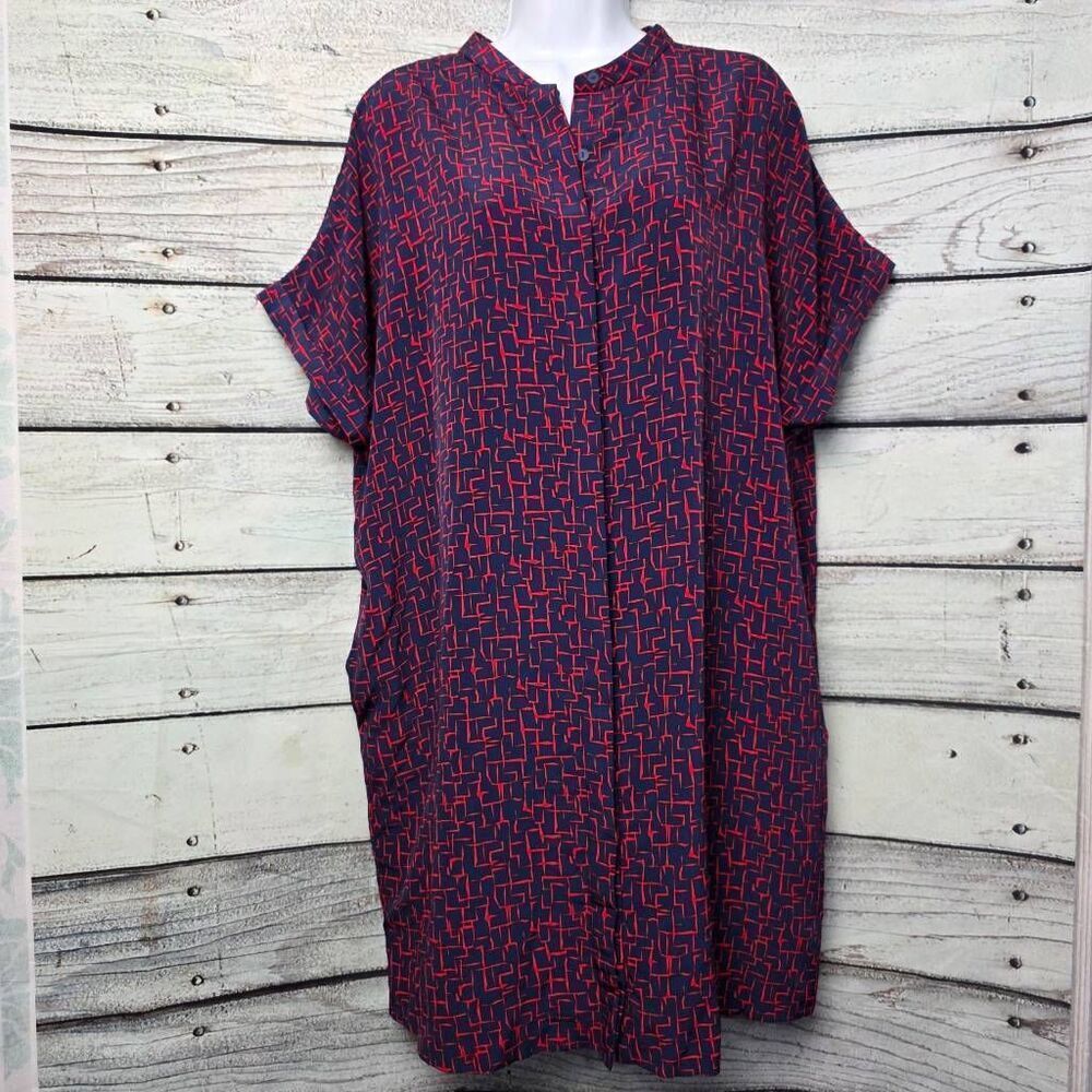 Prologue Navy Red Abstract Print Shirt Dress M